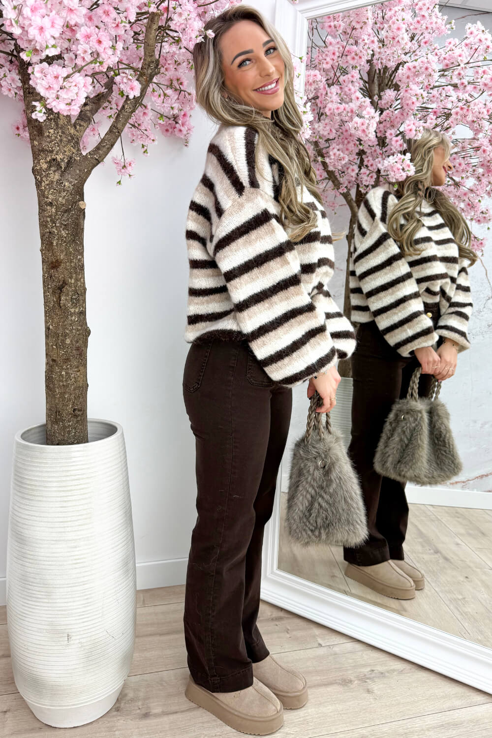 Frosty mornings stripe trui - Beige