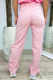 Silver hearts bow jeans - Roze