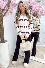 Hearts zipper trui - Bordeaux