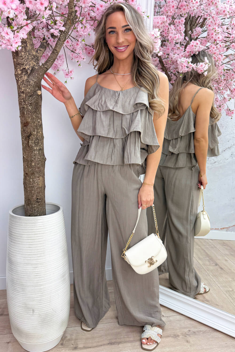 Ruffle glow co-ord - Taupe