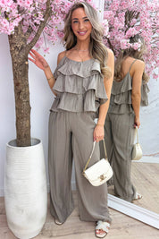 Ruffle glow co-ord - Taupe