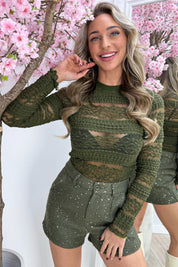 Laced in details topje - Army