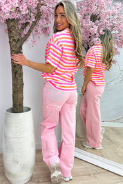 Bright stripes cotton T-shirt - Oranje