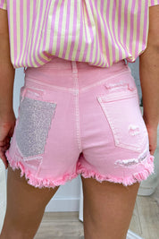 Pink sparkle pocket short - Roze