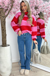 Snow is falling stripe coll trui - Fuchsia