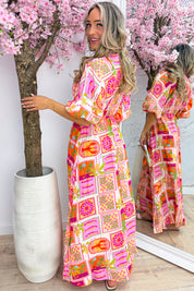Vacation mood maxi split dress - Fuchsia