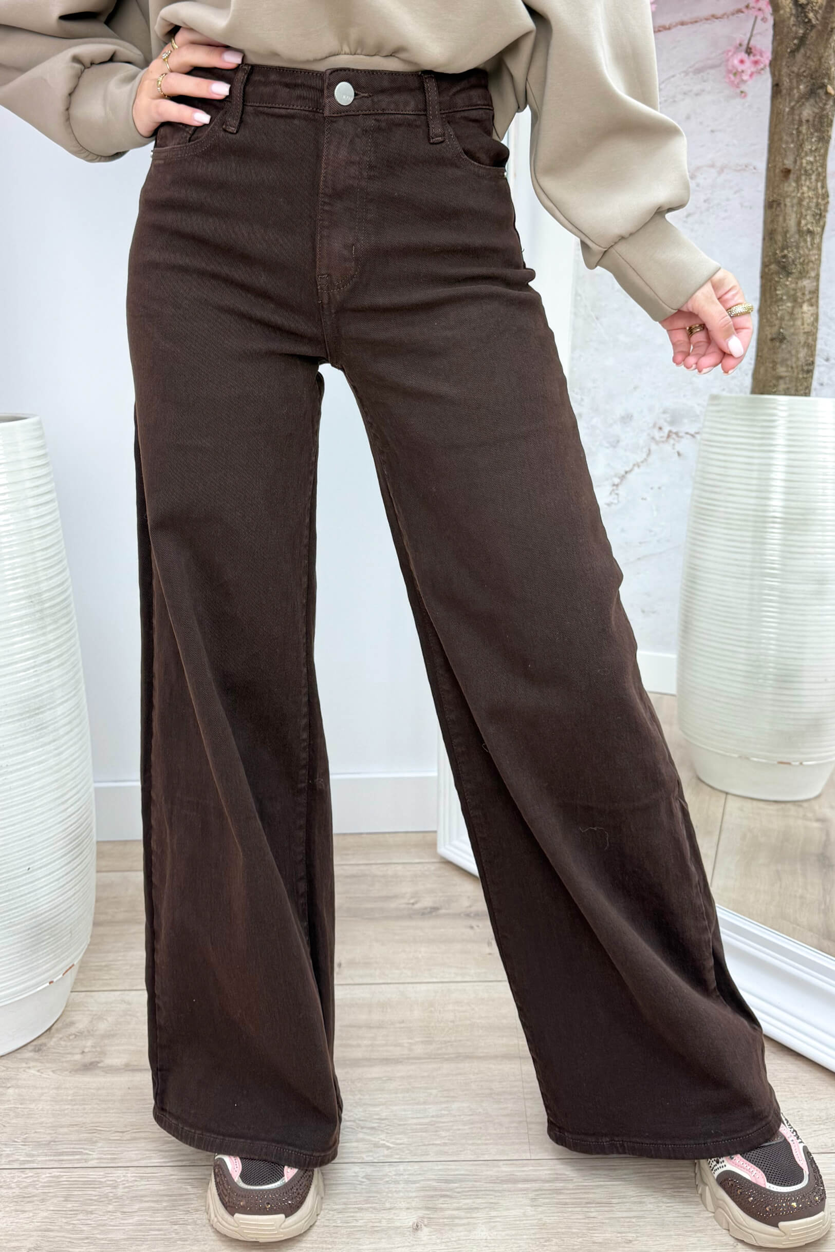 Choco wide leg jeans - Bruin