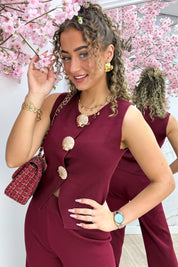 Seashell button topje - Bordeaux