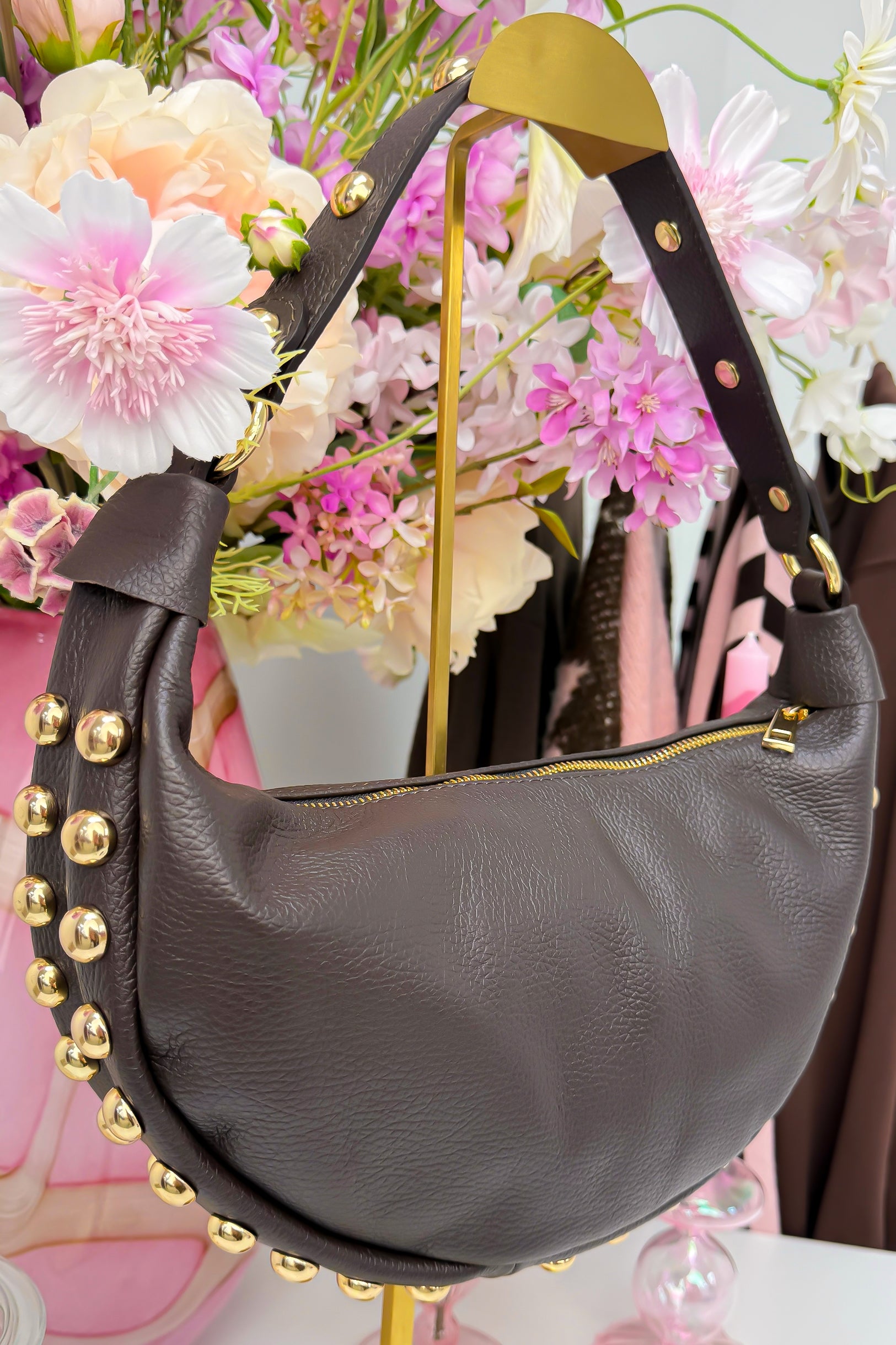 Golden studded bag (Echt leer!) - Bruin