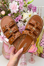 Maya leather look slipper - Cognac