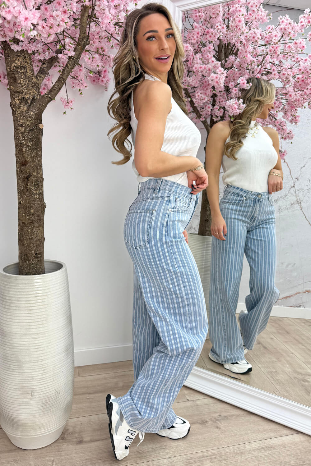 Ribbed halter singlet - Wit