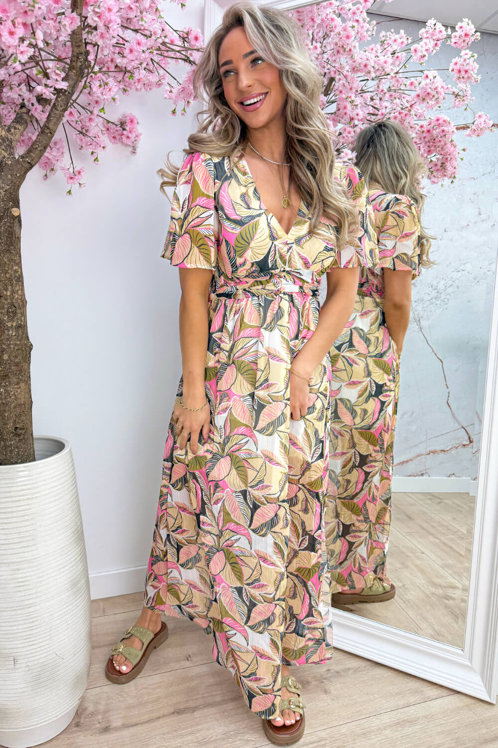 Bloom belle lurex maxi dress - Olijf