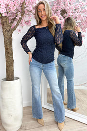 Essential off shoulder lace topje - Navy
