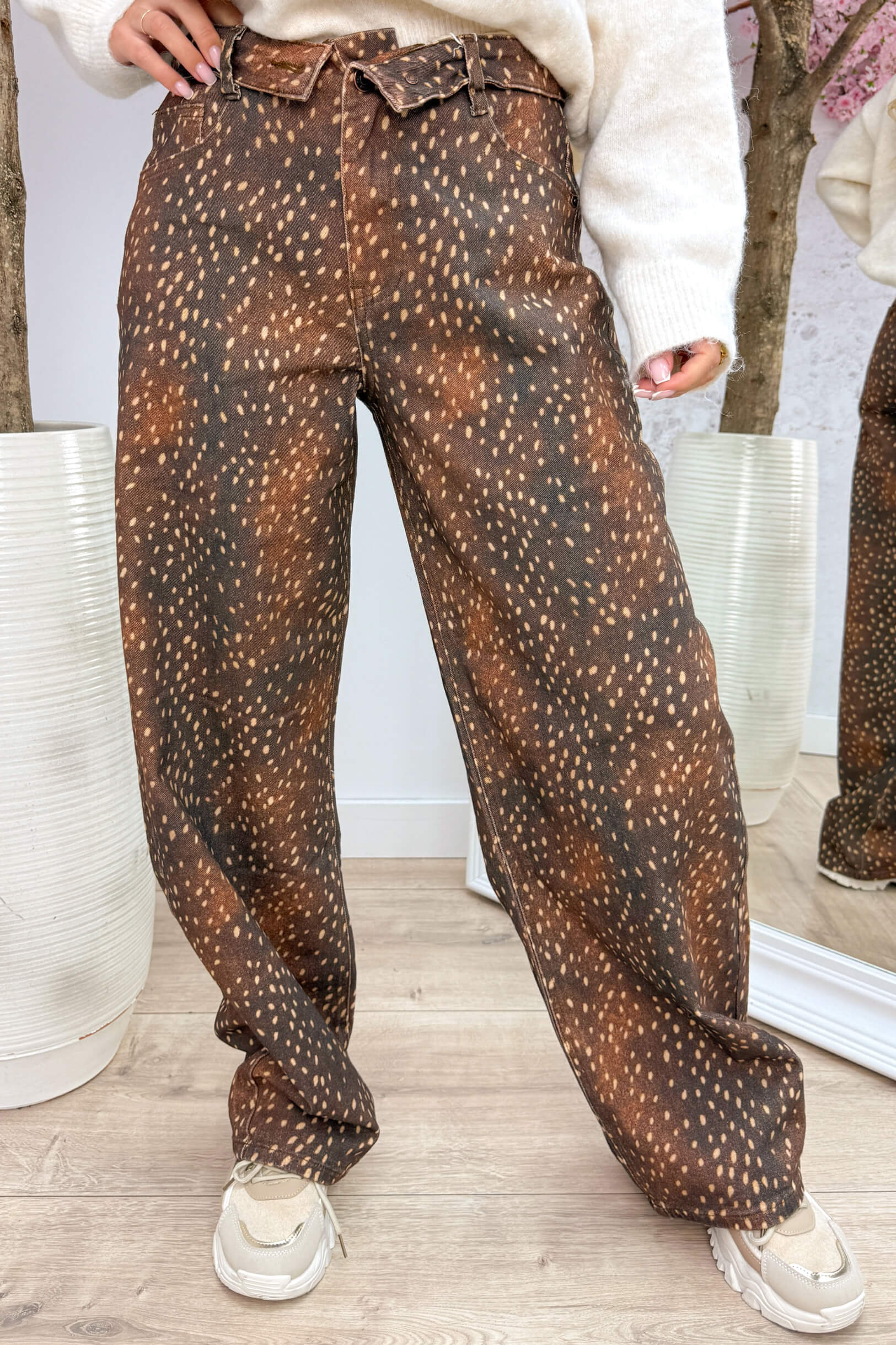 Bambi fold over straight leg jeans - Bruin