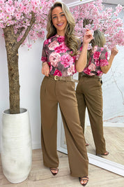 Belted pantalon (Incl. riem) - Bruin