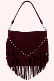 Suede studded fringe bag (echt leer) - Bordeaux