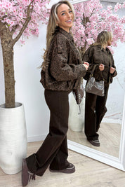 Leopard suede look bomber - Bruin