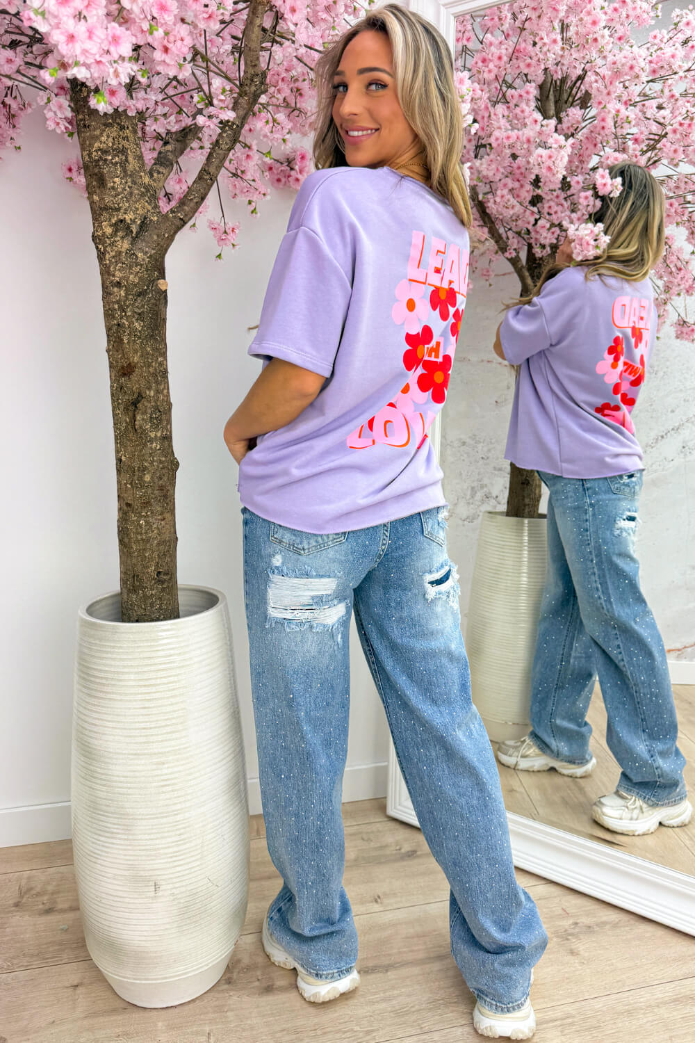 Lead with love oversized T-shirt - Lila