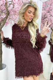 Sparkling feather dress - Bordeaux