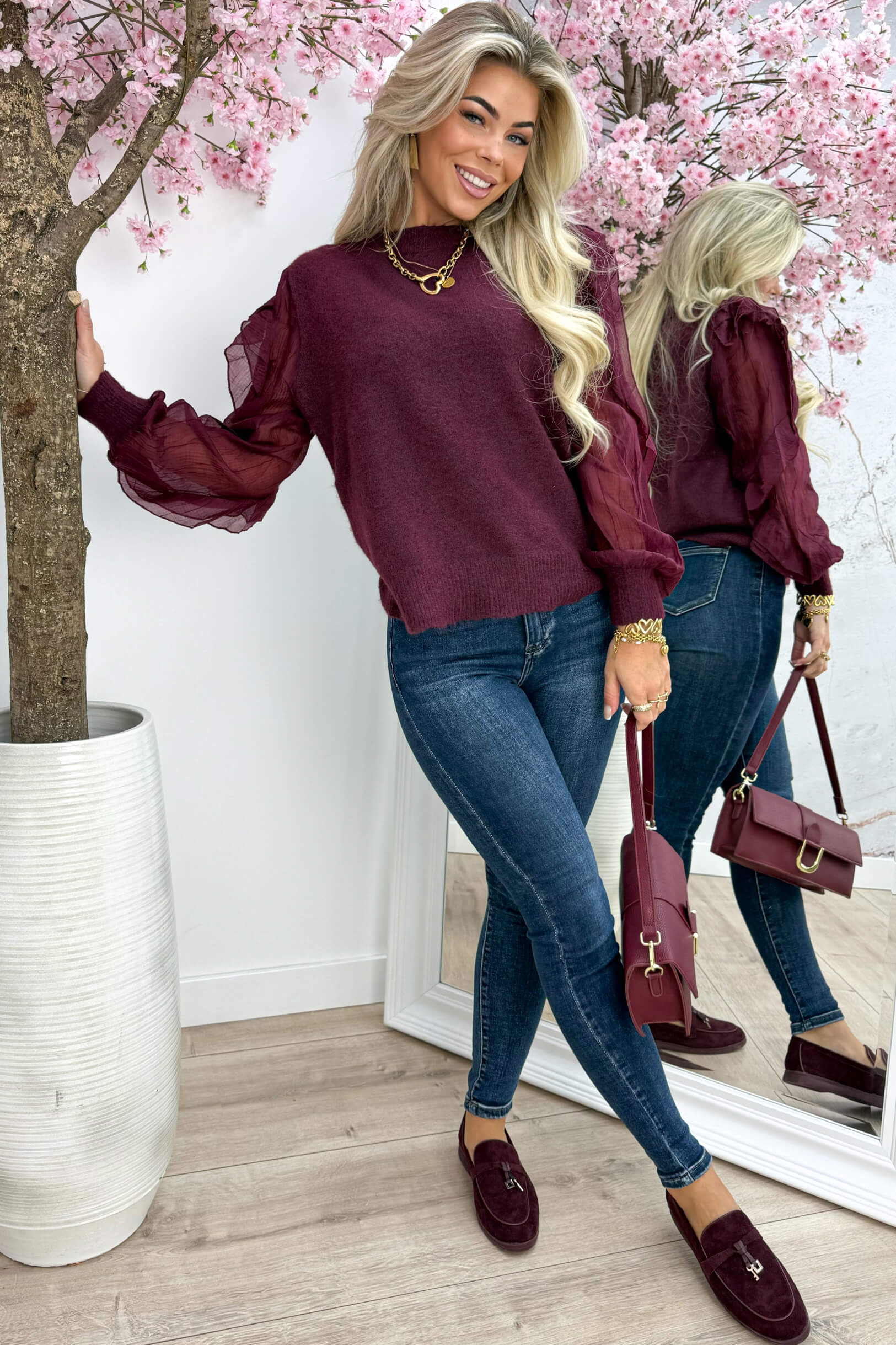 All these Ruffles Sleeve Trui - DK. purple