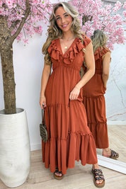 Malibu ruffle dress - Roest