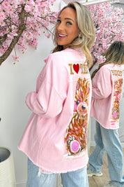 I love teddy denim jacket - Roze