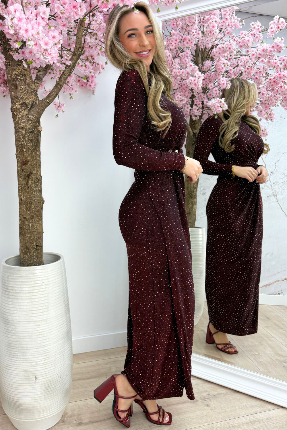 Diamond draped maxi dress - Bordeaux