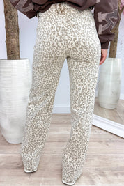 Leopard dad fit full length jeans - Beige