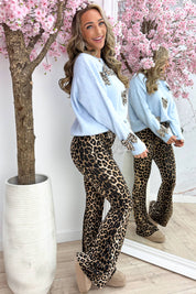 Leopard bows trui - Sky blue