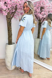 Glitter stripe palm tree maxi dress - Sky blue