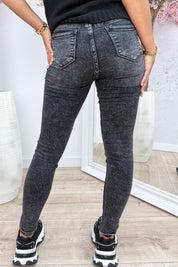 High waist washed jeans HM5348-3 - Zwart