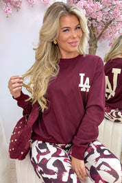 Woven leather look LA sweater - Bordeaux