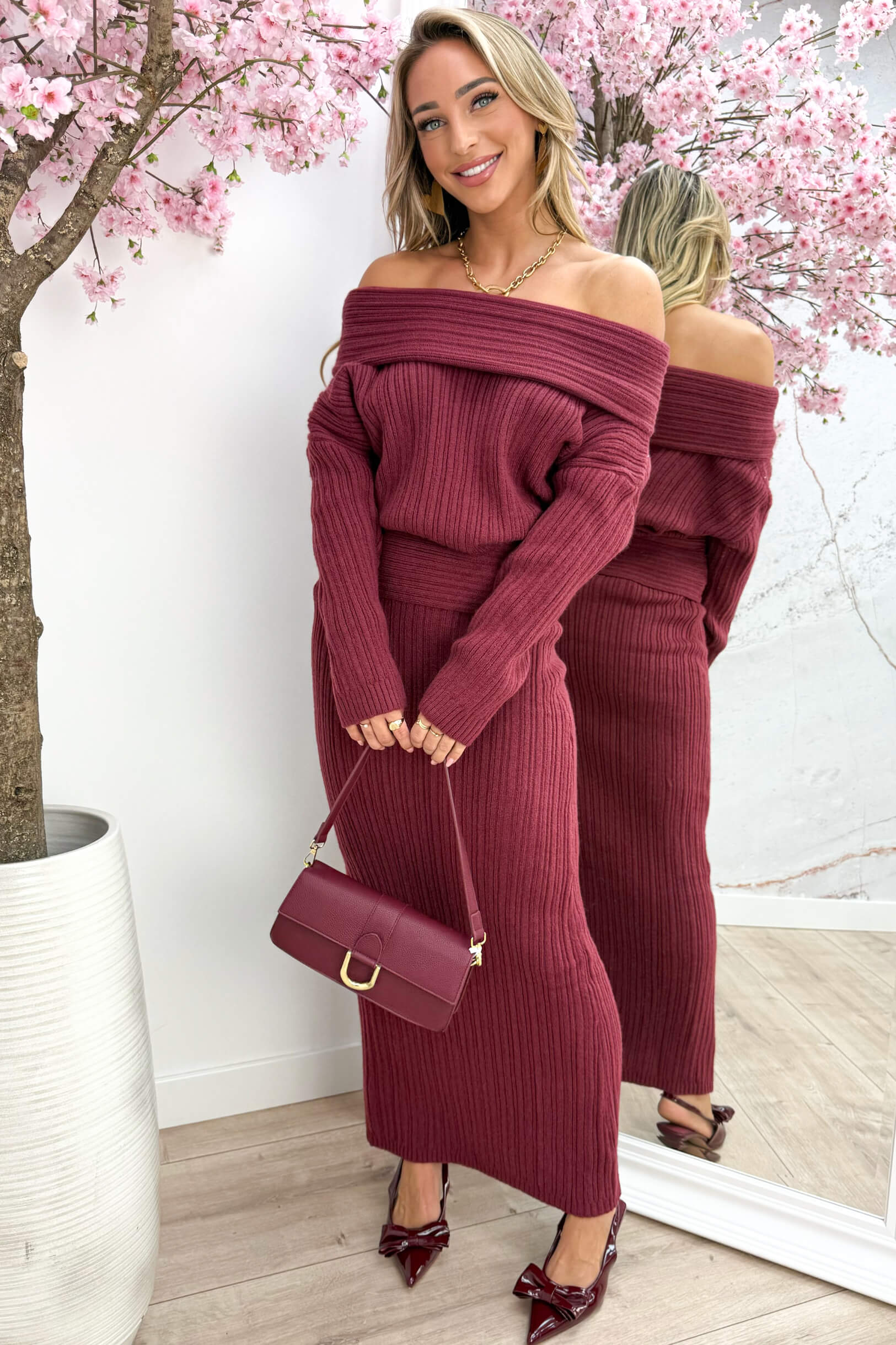 Knitted ribbed comfy set - Bordeaux