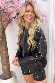 Studded up leather look jacket - Zwart