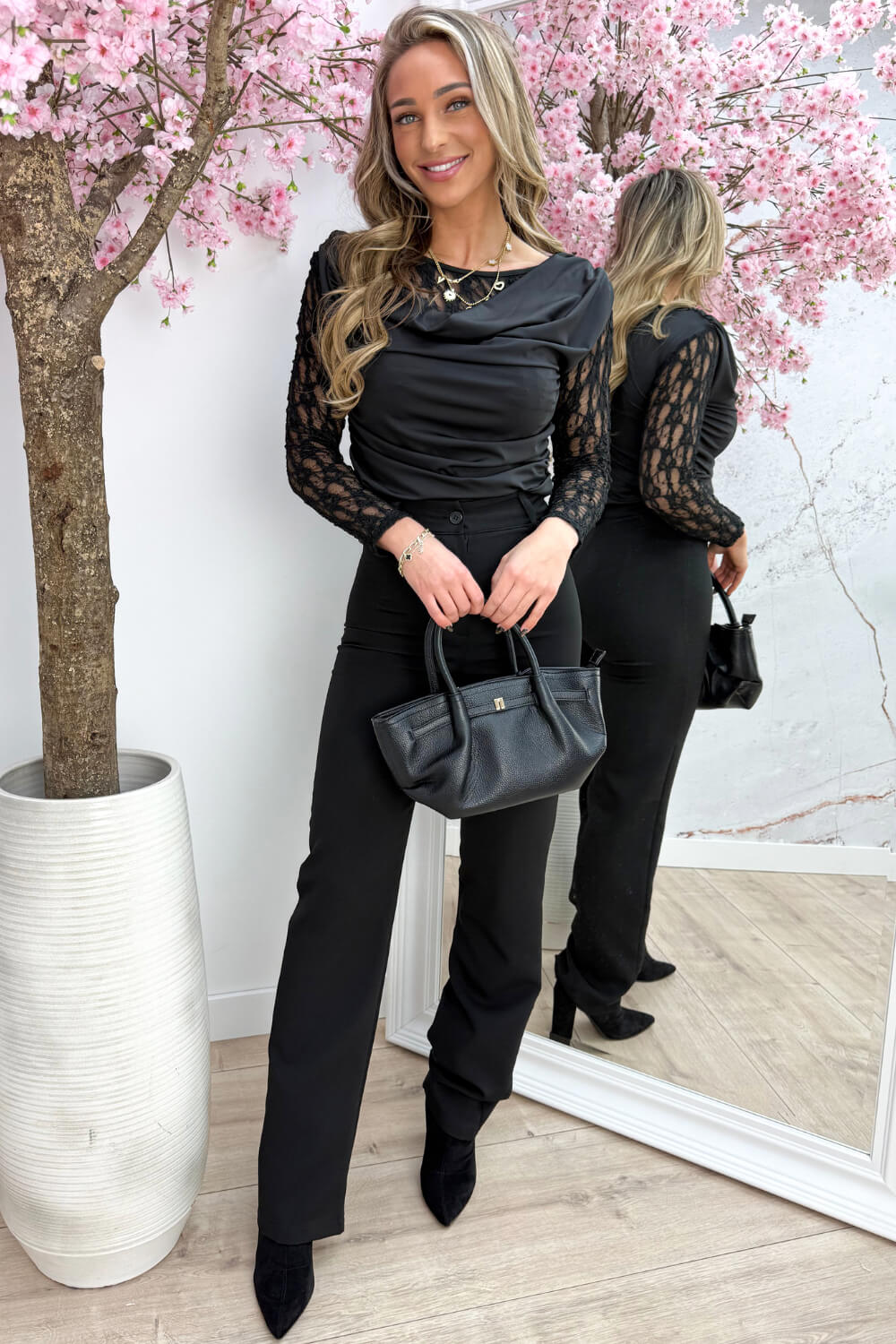 Waterfall lace topje - Zwart