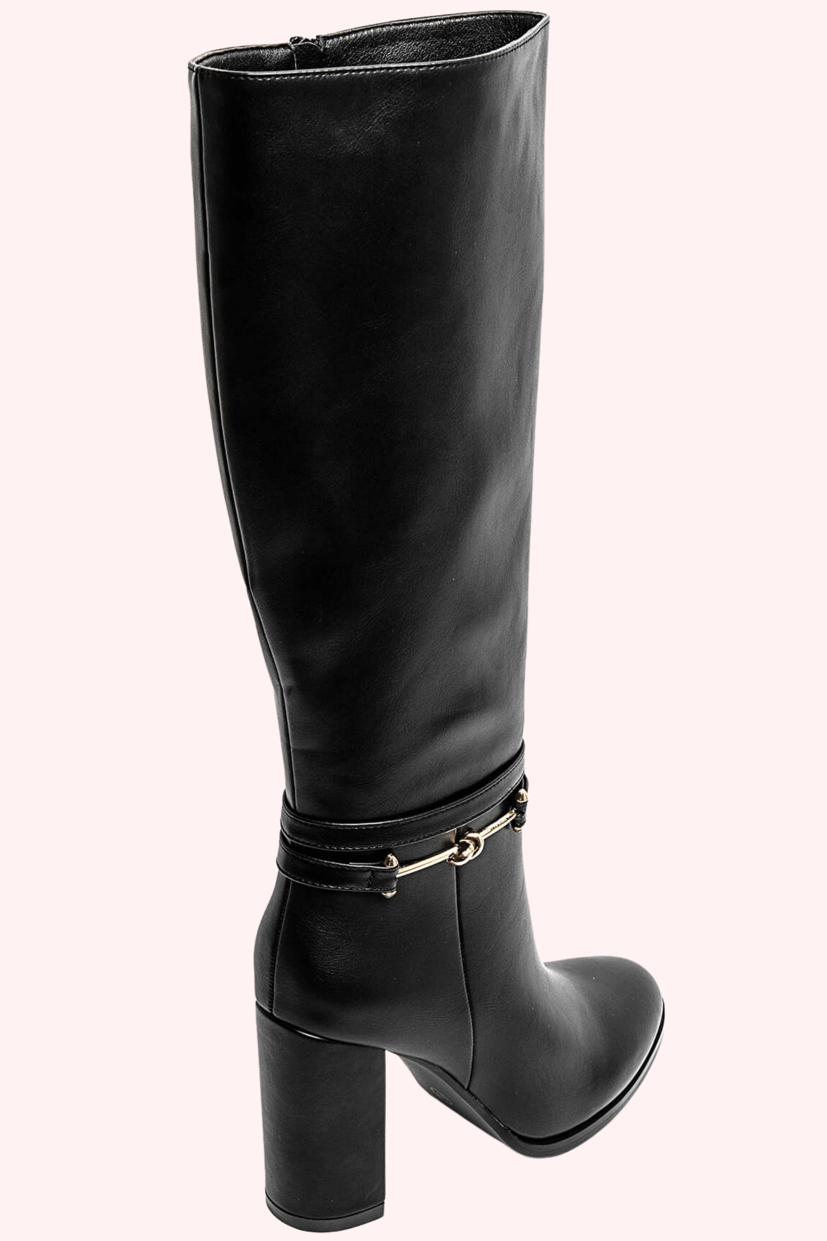 Leather look buckle heels - Zwart