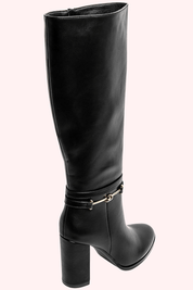 Leather look buckle heels - Zwart