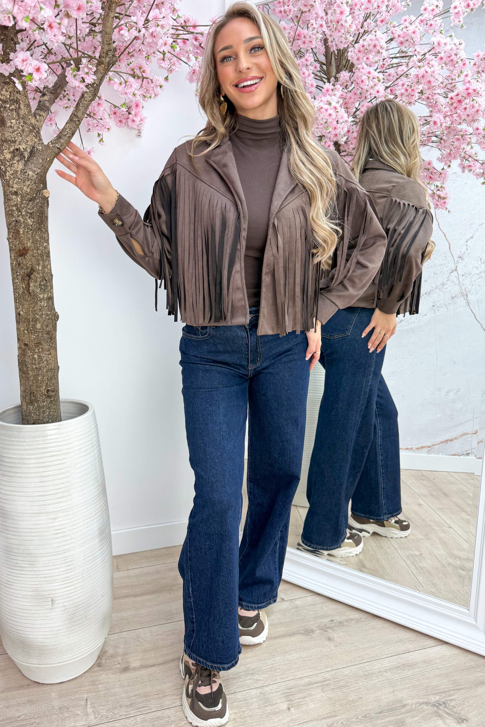 Yeehaw fringe suede look jacket - Bruin