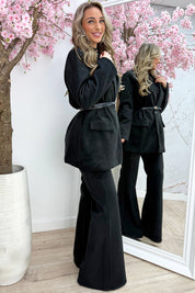 Inspired vilt blazer (Incl. riem) - Zwart