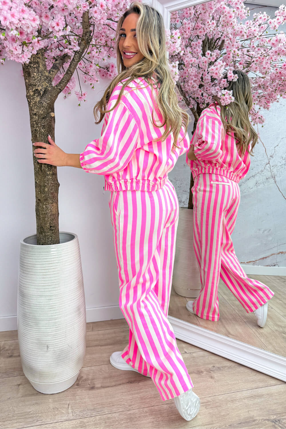 Striped denim jacket - Lollypop roze