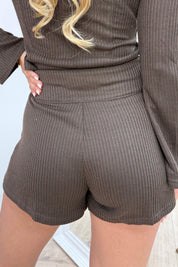 Ribbed button skort - Bruin