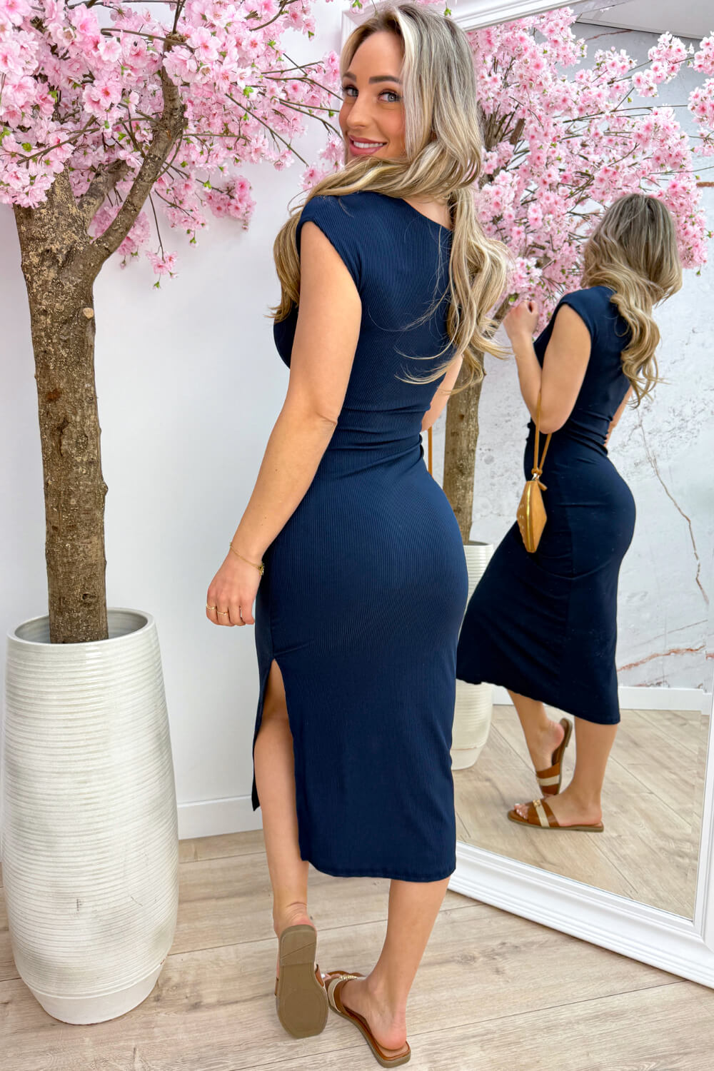 Ribbed draped dress - Navy