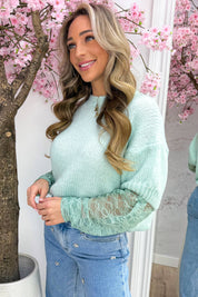 Lace sleeve trui - Mint