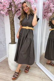 Cotton elegance maxi dress (Incl. riem) - Bruin