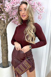 Long basic turtle neck topje - Bordeaux