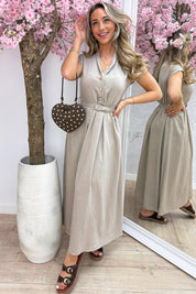 Classy belted dress (Incl. riem) - Lt. taupe
