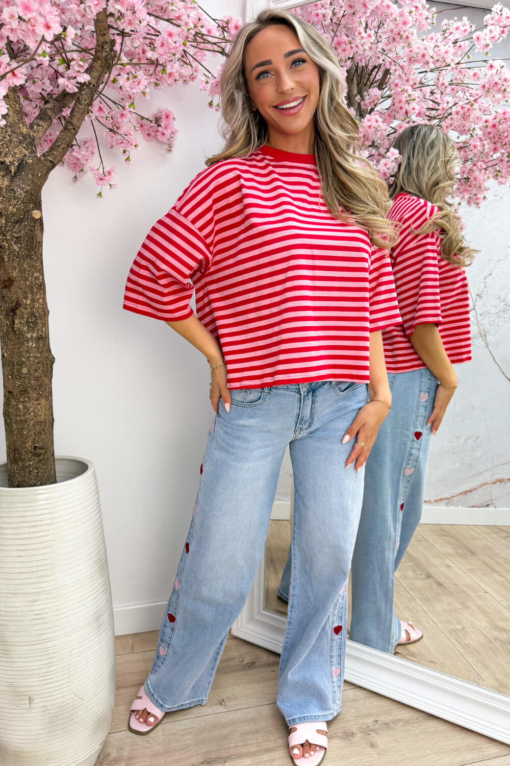 Bow stripe topje - Rood
