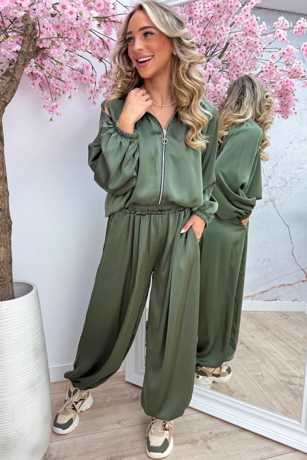 Better together silky co-ord - Army