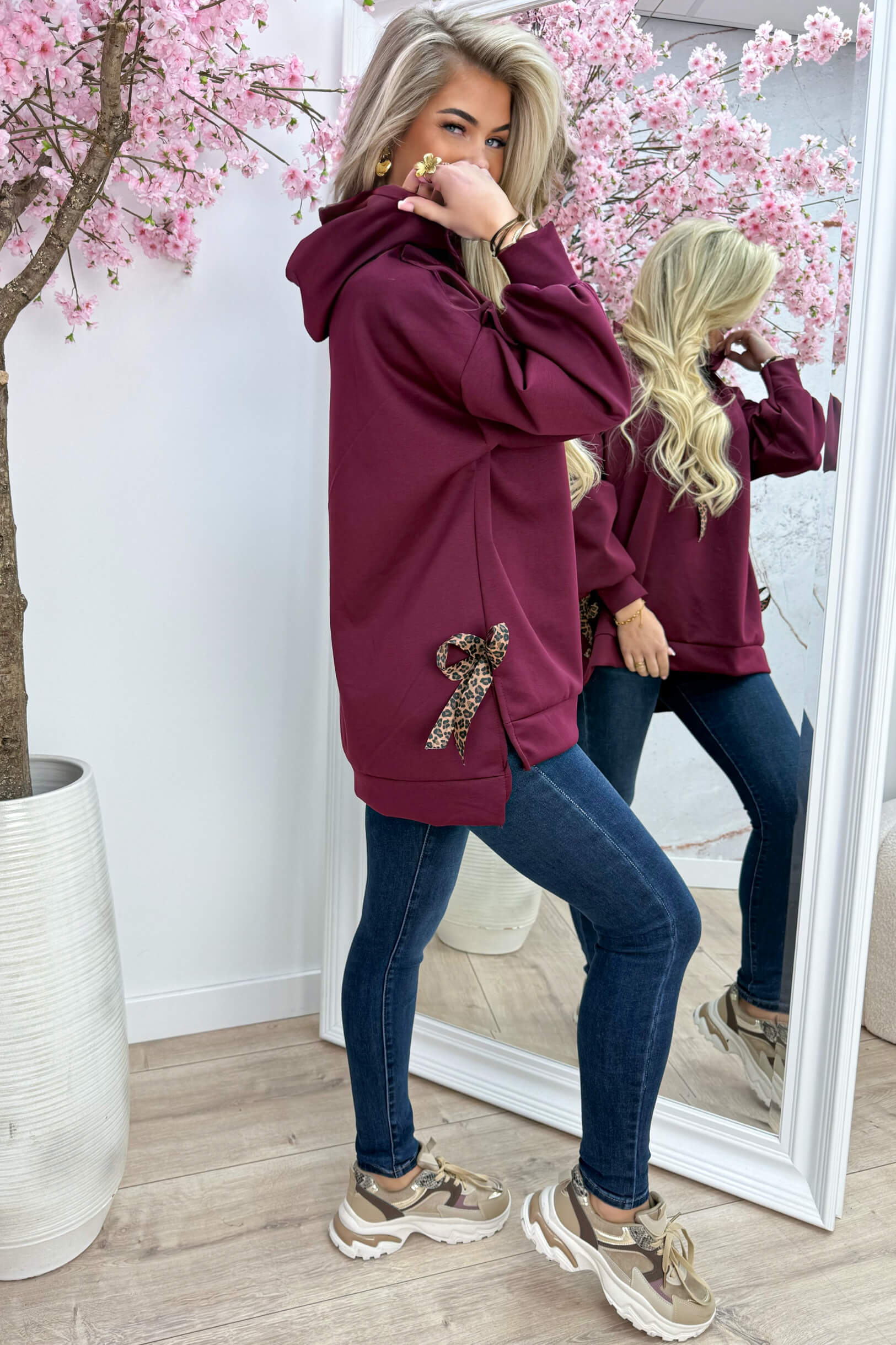 Leopard bow hoodie - Bordeaux
