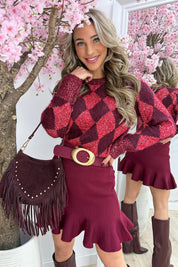 Suede studded fringe bag (echt leer) - Bordeaux